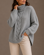 Women's Oversized Cable Knit Jumper with Roll Neck