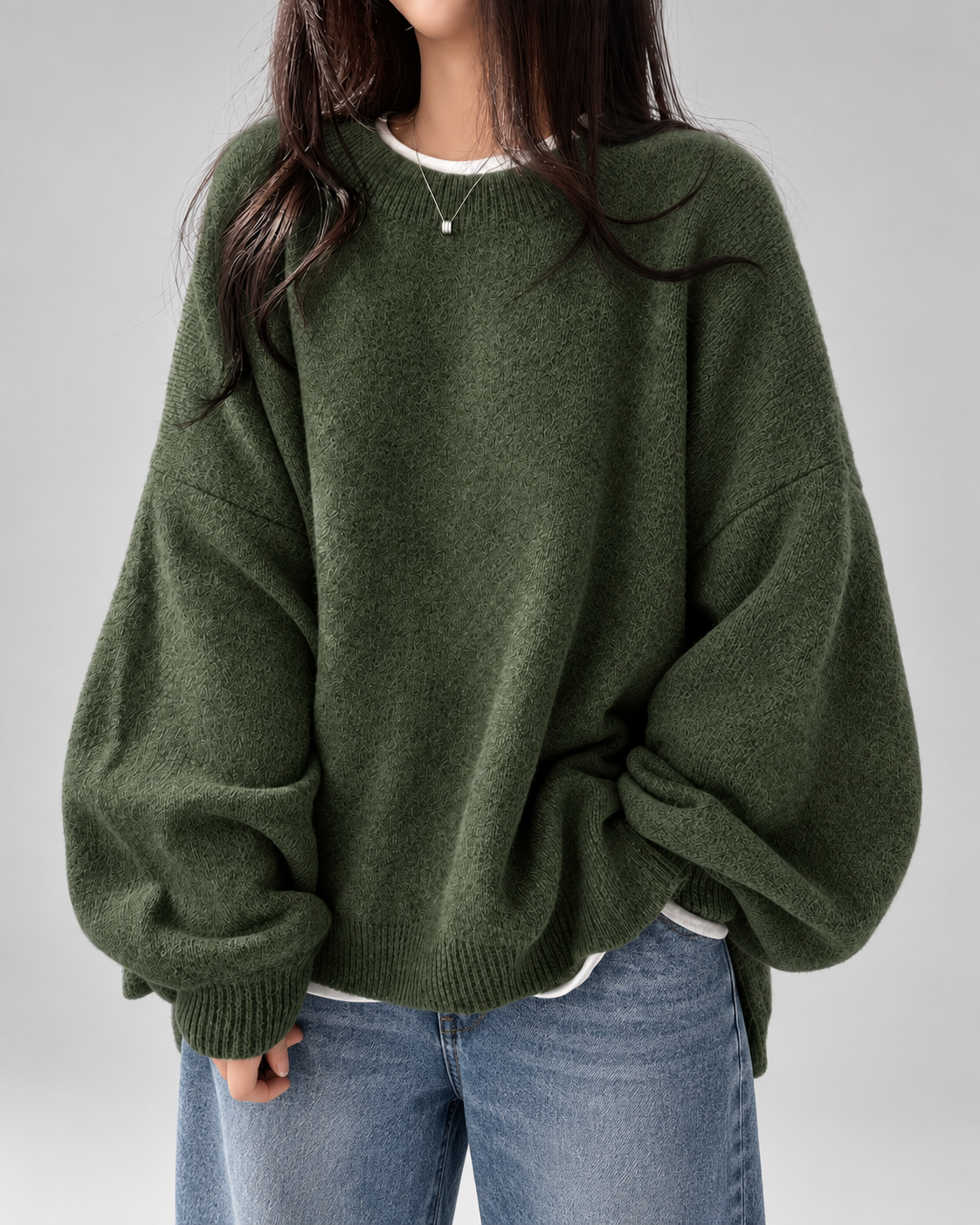 Women's Oversized Crew Neck Jumper with Drop Shoulders and Split Hem