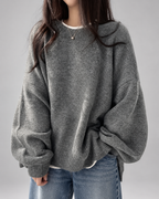 Women's Oversized Crew Neck Jumper with Drop Shoulders and Split Hem