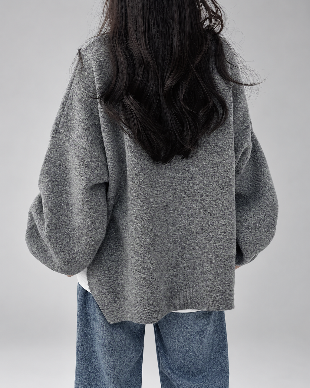 Women's Oversized Crew Neck Jumper with Drop Shoulders and Split Hem