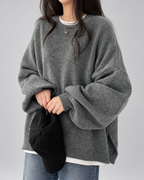 Women's Oversized Crew Neck Jumper with Drop Shoulders and Split Hem