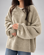 Women's Oversized Crew Neck Jumper with Drop Shoulders and Split Hem