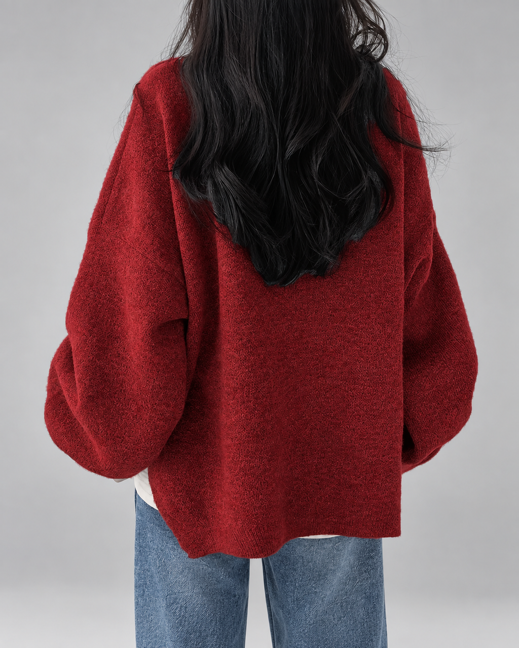 Women's Oversized Crew Neck Jumper with Drop Shoulders and Split Hem