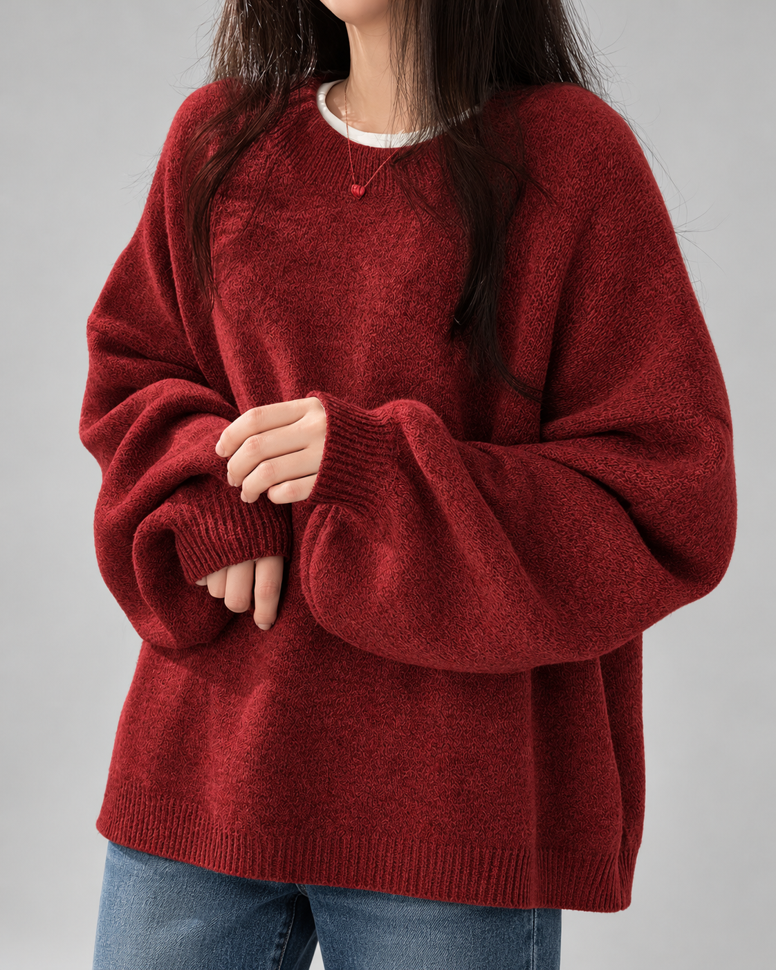 Women's Oversized Crew Neck Jumper with Drop Shoulders and Split Hem