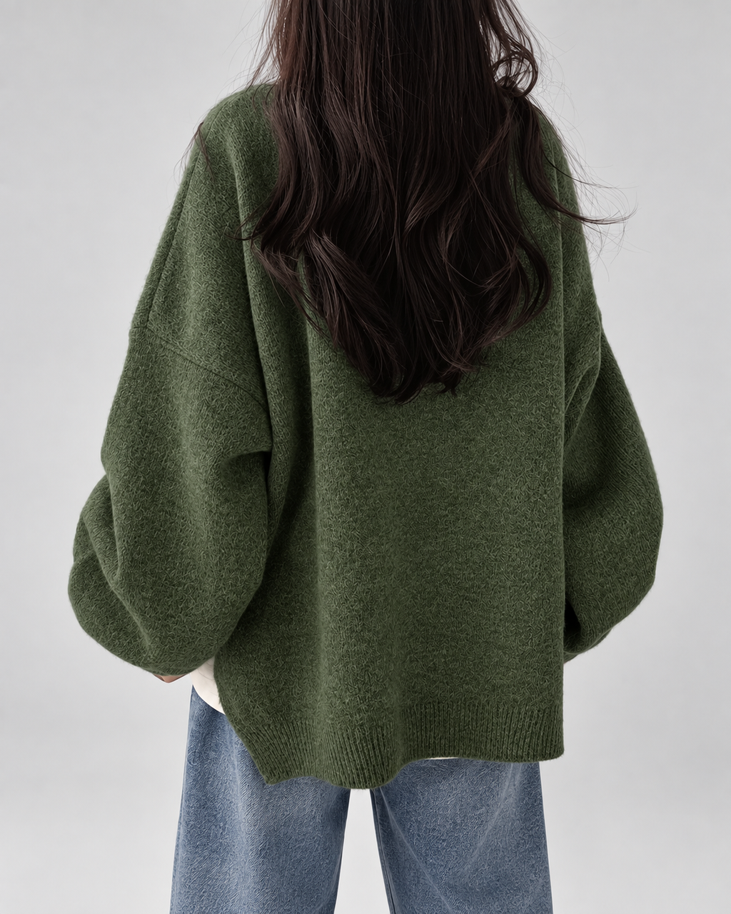 Women's Oversized Crew Neck Jumper with Drop Shoulders and Split Hem