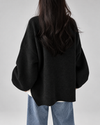 Women's Oversized Crew Neck Jumper with Drop Shoulders and Split Hem