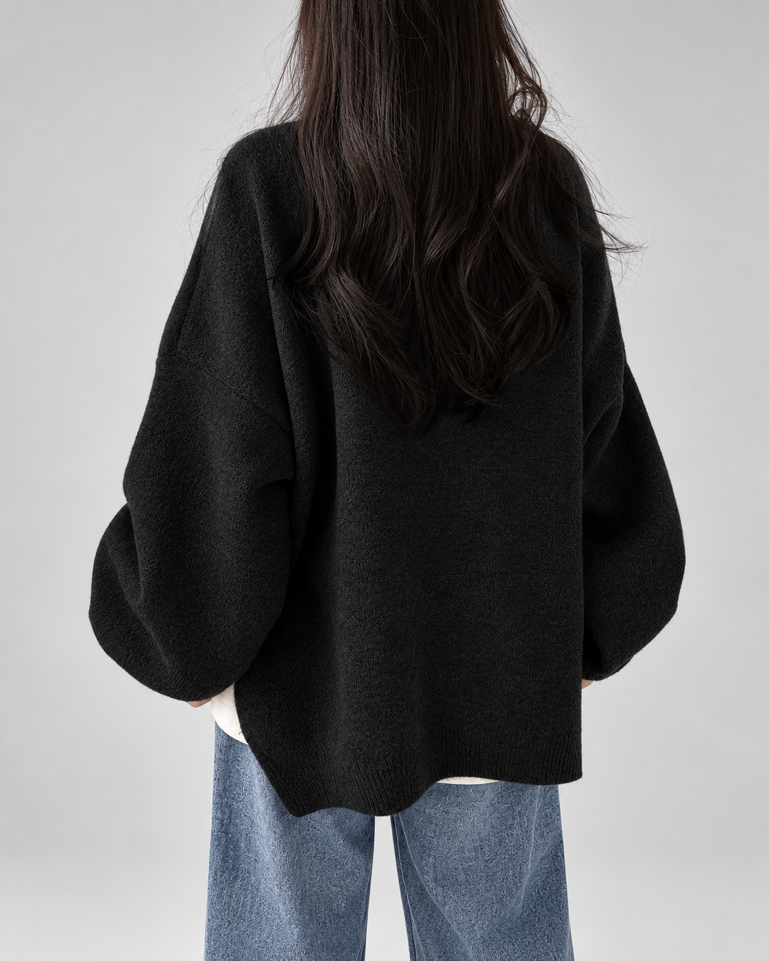 Women's Oversized Crew Neck Jumper with Drop Shoulders and Split Hem