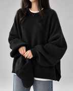 Women's Oversized Crew Neck Jumper with Drop Shoulders and Split Hem