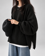 Women's Oversized Crew Neck Jumper with Drop Shoulders and Split Hem