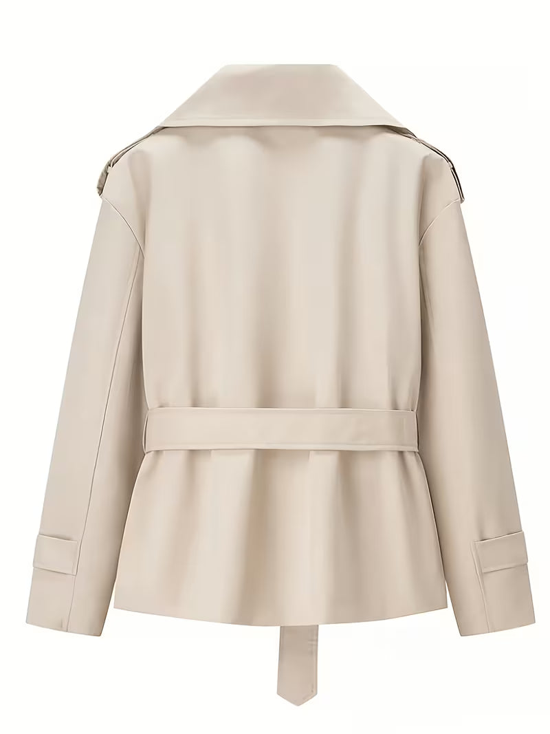 Women's Oversized Cropped Trench Jacket with Tie Waist