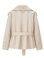 Women's Oversized Cropped Trench Jacket with Tie Waist