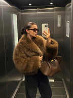 Women's Oversized Faux Fur Coat with Lapel Collar
