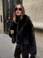 Women's Oversized Faux Fur Coat with Lapel Collar