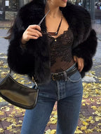 Women's Oversized Faux Fur Coat with Lapel Collar