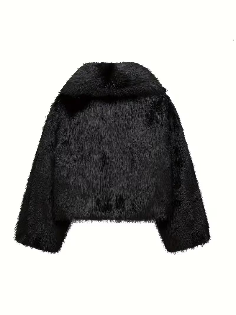 Women's Oversized Faux Fur Coat with Lapel Collar
