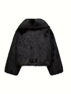 Women's Oversized Faux Fur Coat with Lapel Collar