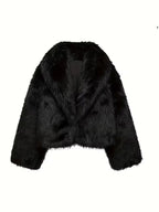Women's Oversized Faux Fur Coat with Lapel Collar