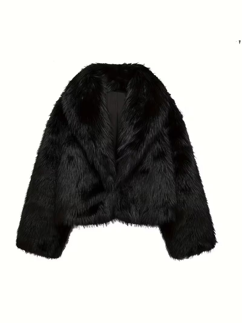 Women's Oversized Faux Fur Coat with Lapel Collar