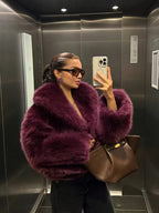 Women's Oversized Faux Fur Coat with Lapel Collar