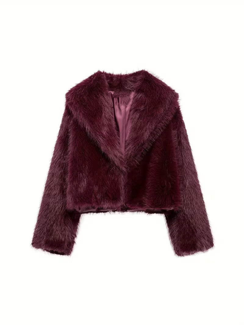 Women's Oversized Faux Fur Coat with Lapel Collar