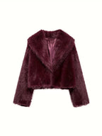 Women's Oversized Faux Fur Coat with Lapel Collar