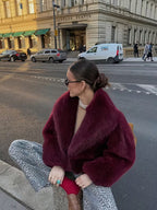 Women's Oversized Faux Fur Coat with Lapel Collar