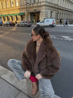 Women's Oversized Faux Fur Coat with Lapel Collar