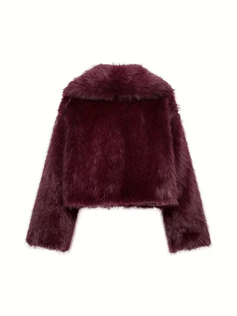 Women's Oversized Faux Fur Coat with Lapel Collar