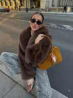 Women's Oversized Faux Fur Coat with Lapel Collar