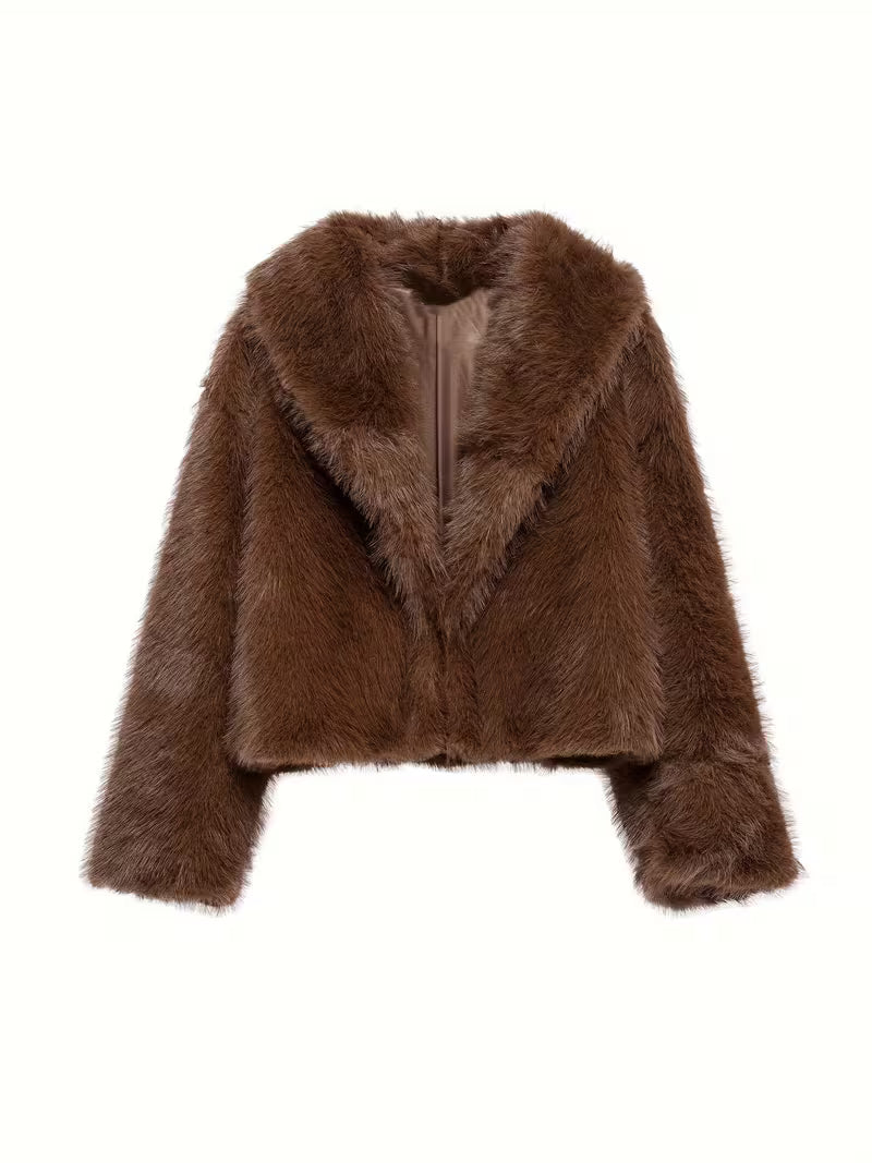 Women's Oversized Faux Fur Coat with Lapel Collar