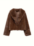 Women's Oversized Faux Fur Coat with Lapel Collar