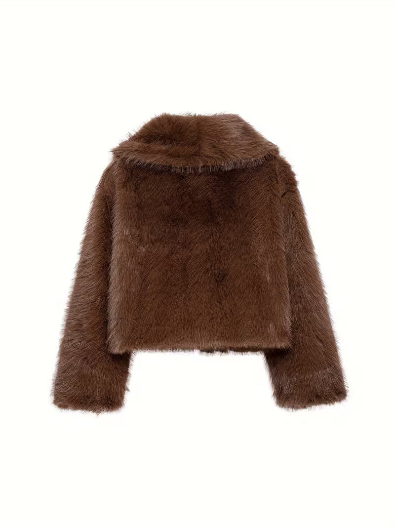 Women's Oversized Faux Fur Coat with Lapel Collar