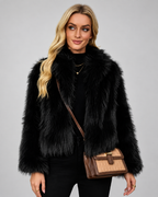 Women's Oversized Faux Fur Jacket with Shawl Collar and Open Front