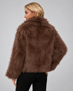 Women's Oversized Faux Fur Jacket with Shawl Collar and Open Front