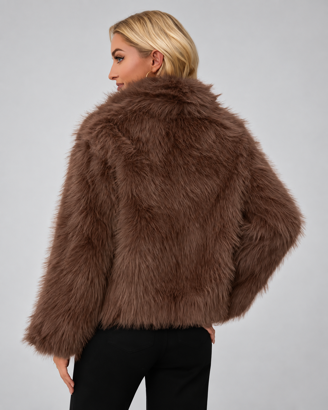 Women's Oversized Faux Fur Jacket with Shawl Collar and Open Front
