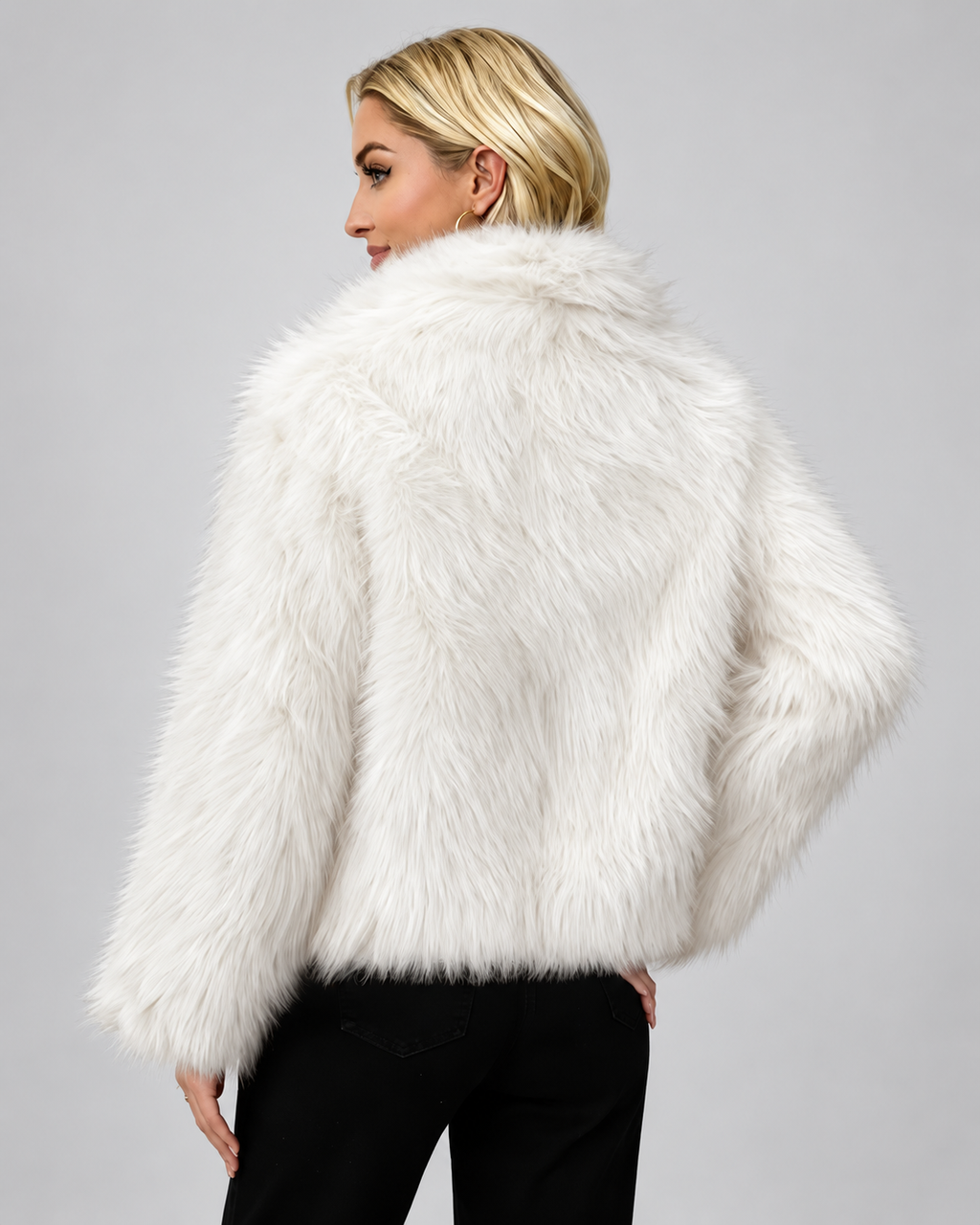 Women's Oversized Faux Fur Jacket with Shawl Collar and Open Front