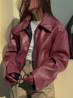 Women's Oversized Leather Style Bomber Jacket with Zip Front