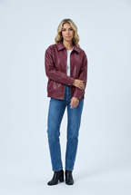 Women's Oversized Leather Style Bomber Jacket with Zip Front and Collar