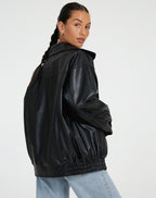 Women's Oversized Faux Leather Biker Zip Up Jacket 8