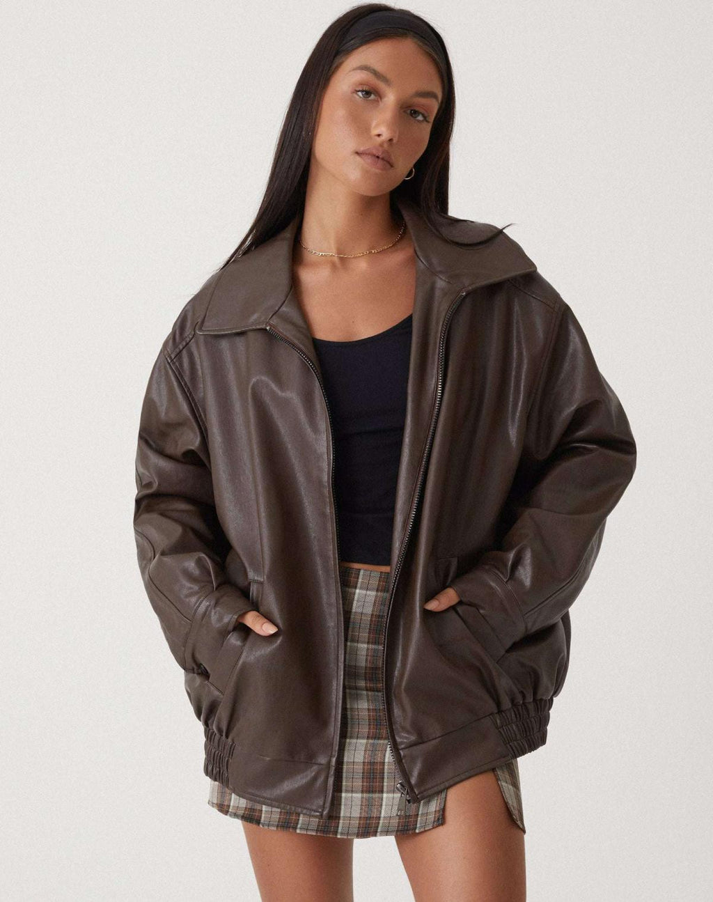 Women's Oversized Faux Leather Biker Zip Up Jacket 1