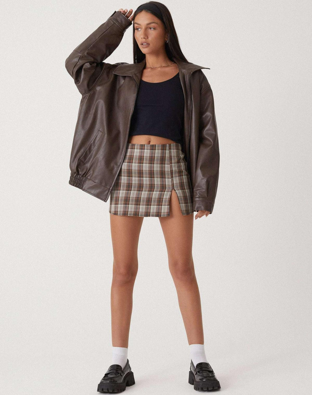 Women's Oversized Faux Leather Biker Zip Up Jacket 2