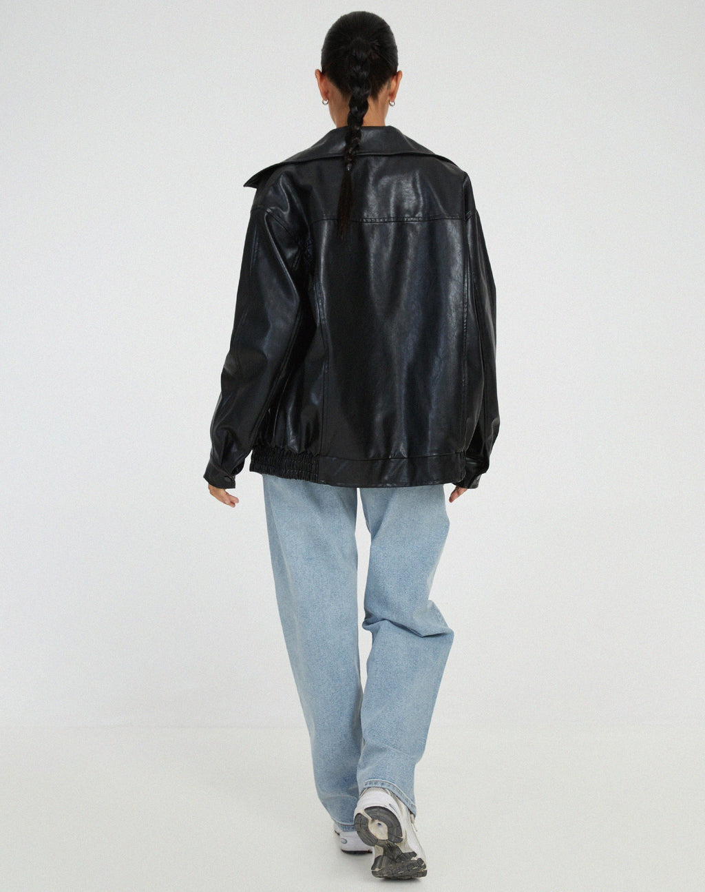 Women's Oversized Faux Leather Biker Zip Up Jacket 6