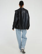 Women's Oversized Faux Leather Biker Zip Up Jacket 6