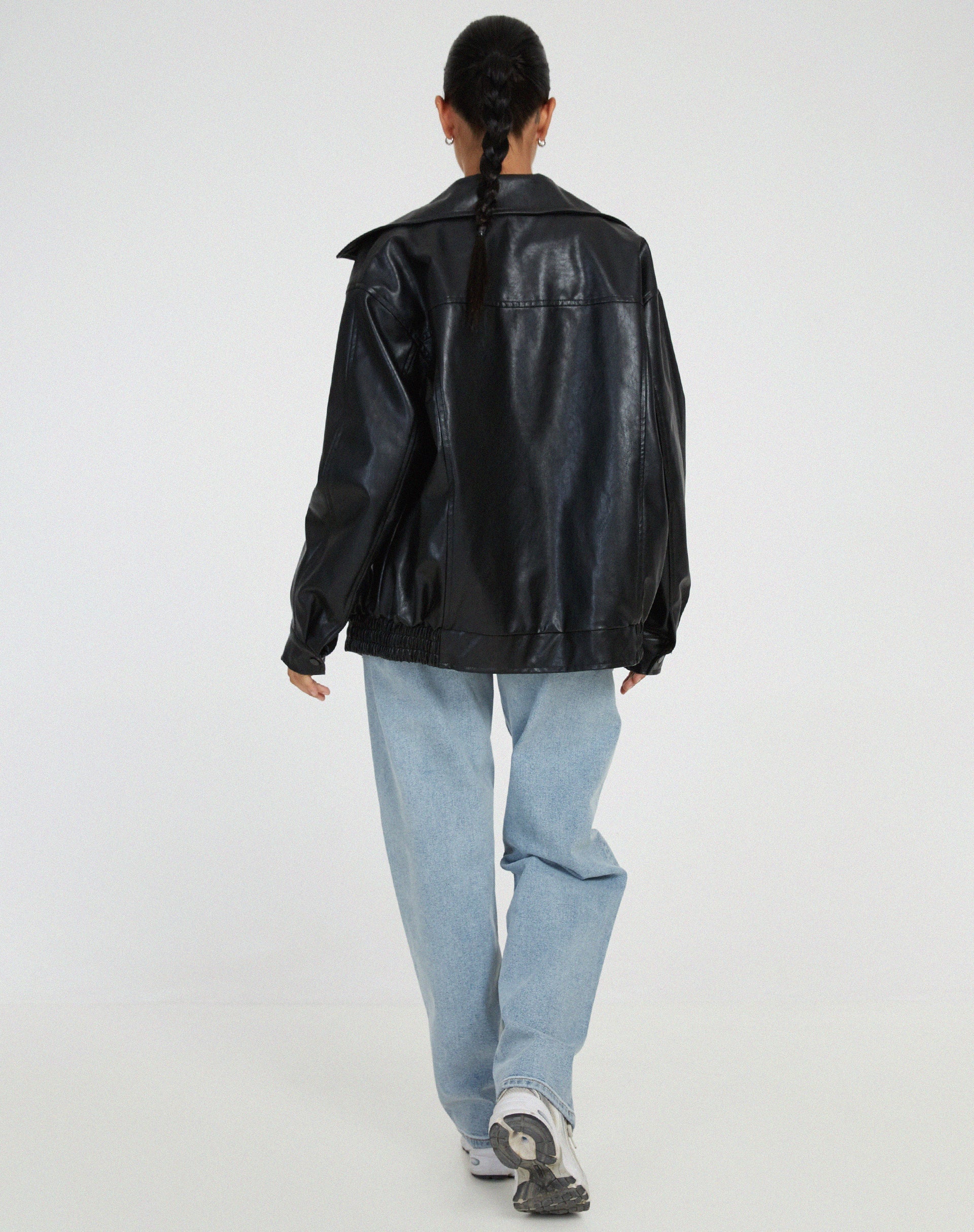 Women's Oversized Faux Leather Biker Zip Up Jacket 6