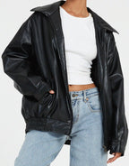 Women's Oversized Faux Leather Biker Zip Up Jacket 7