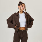 Women's Oversized Suede Bomber Jacket with Zip Front