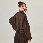 Women's Oversized Suede Bomber Jacket with Zip Front