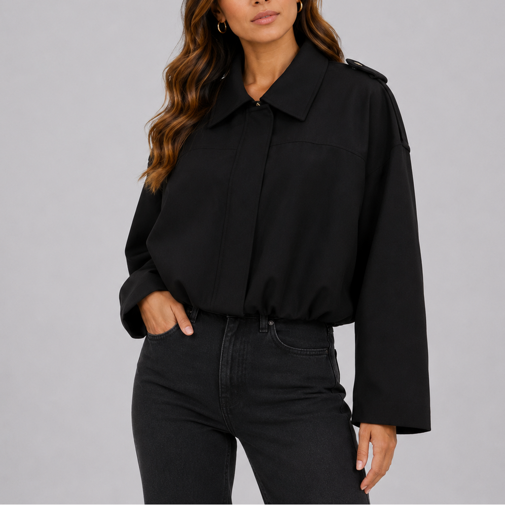Women's Oversized Cropped Bomber Jacket | Collared Zip Front