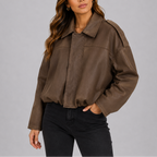 Women's Oversized Cropped Bomber Jacket | Collared Zip Front