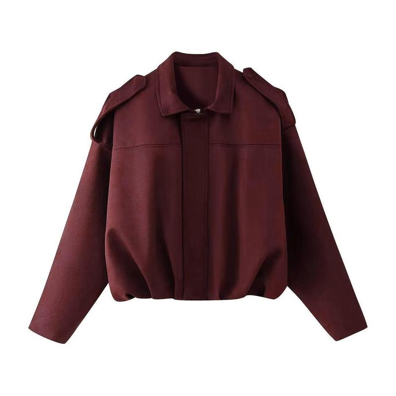Women's Oversized Suede Bomber Jacket with Zip Front
